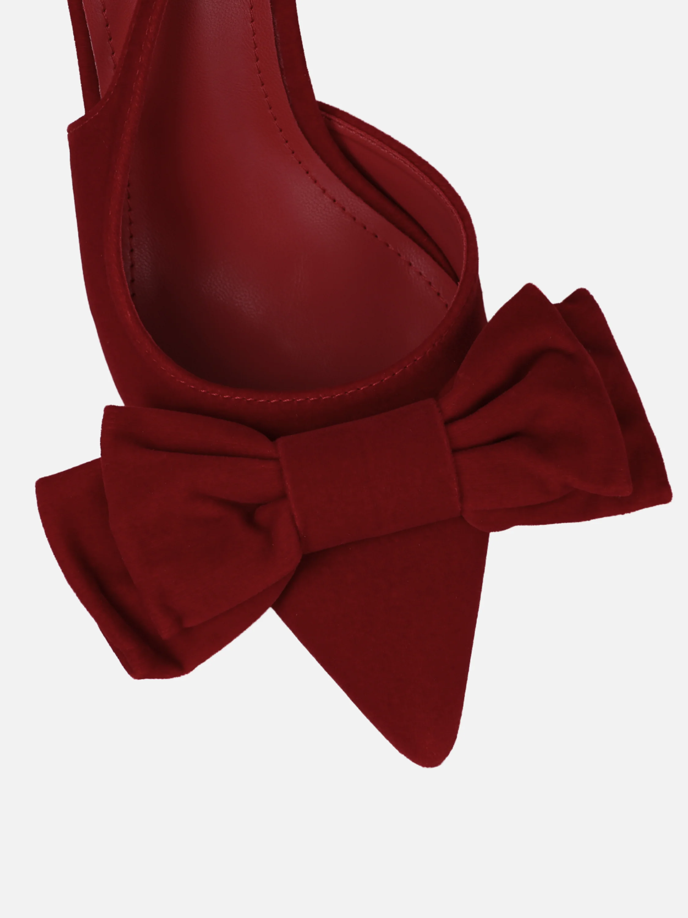 Toppaz Dark Red Velvet Bow Heeled Sandals - Image 4