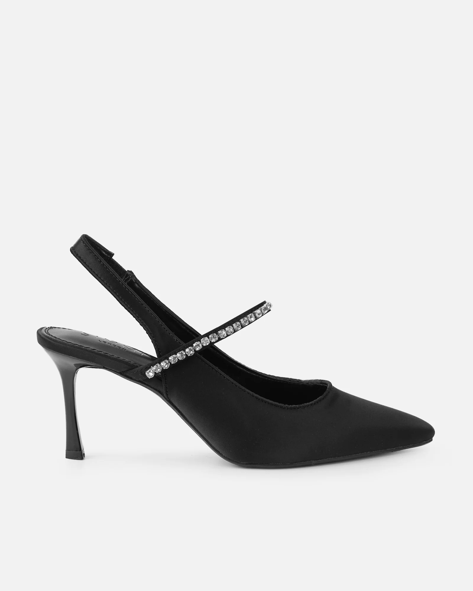 Trace Black Satin Diamante Ballet Heels - Image 2
