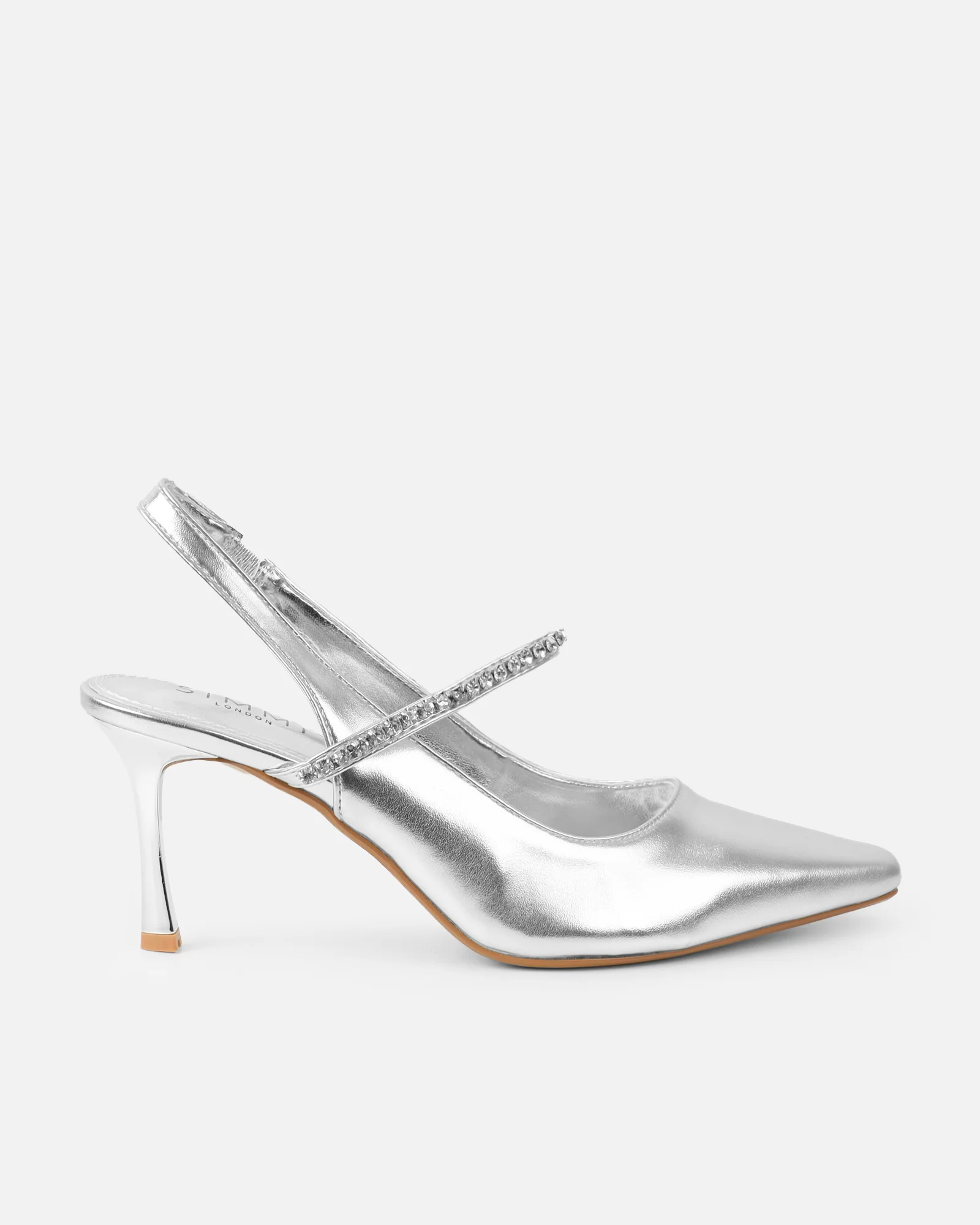 Trace Silver Metallic Diamante Ballet Heels - Image 2
