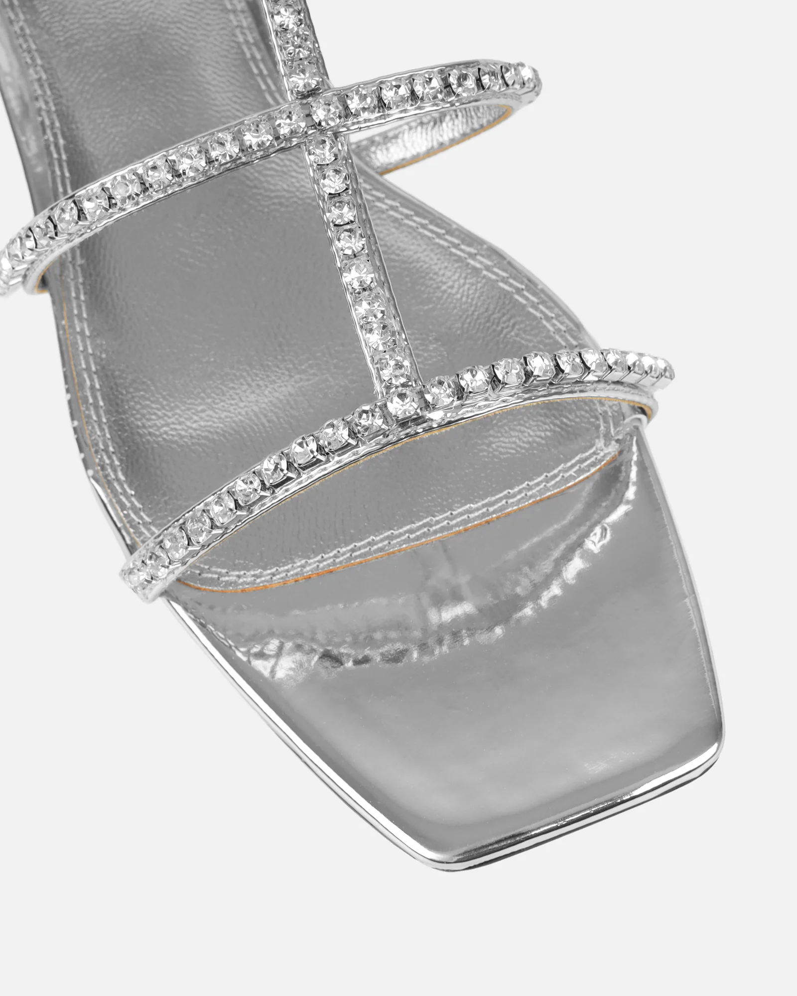 Trinitay Silver Mirror Flat Diamante Sandals - Image 4