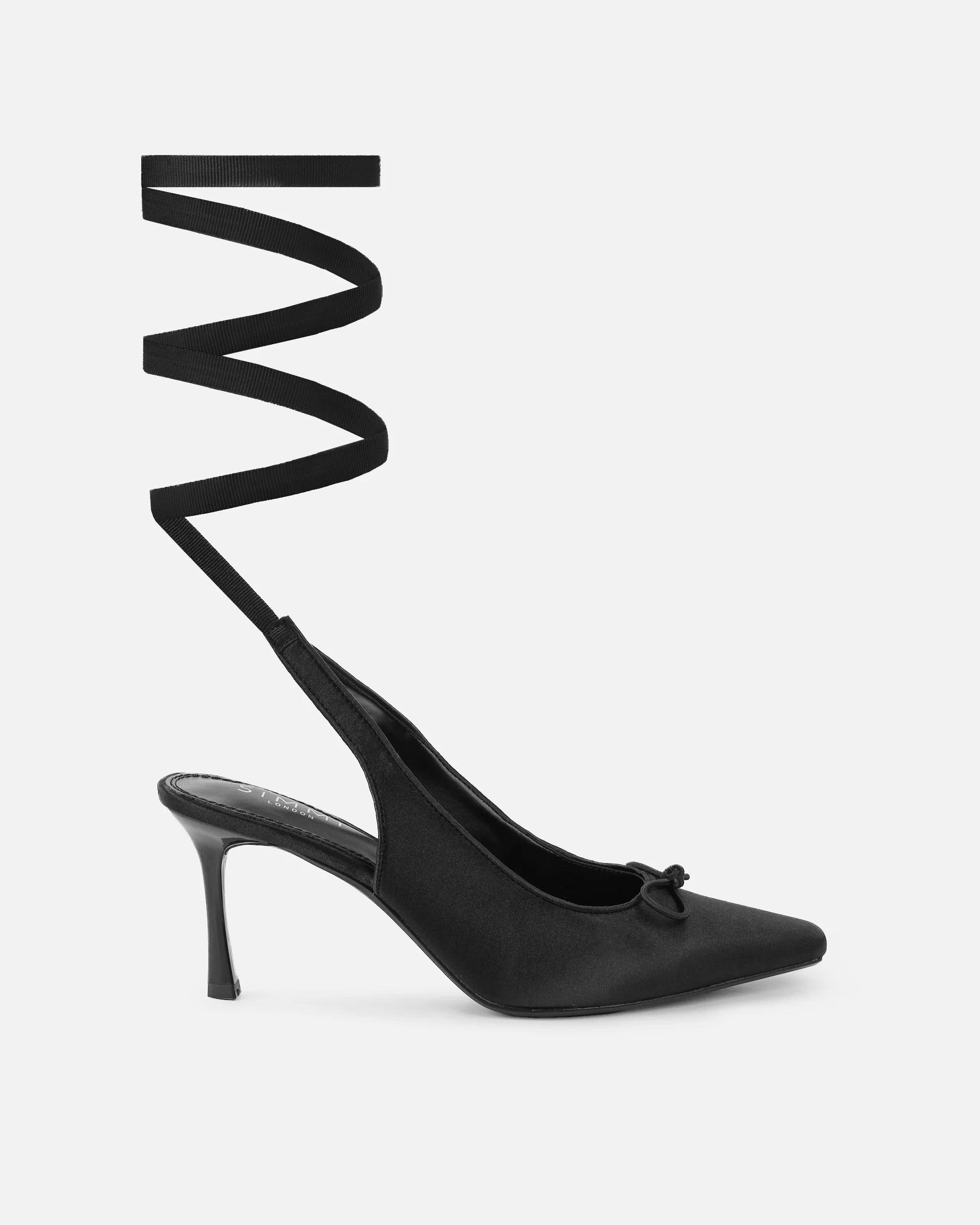 Trinnie Black Satin Lace Up Ballet Mid Heels - Image 2