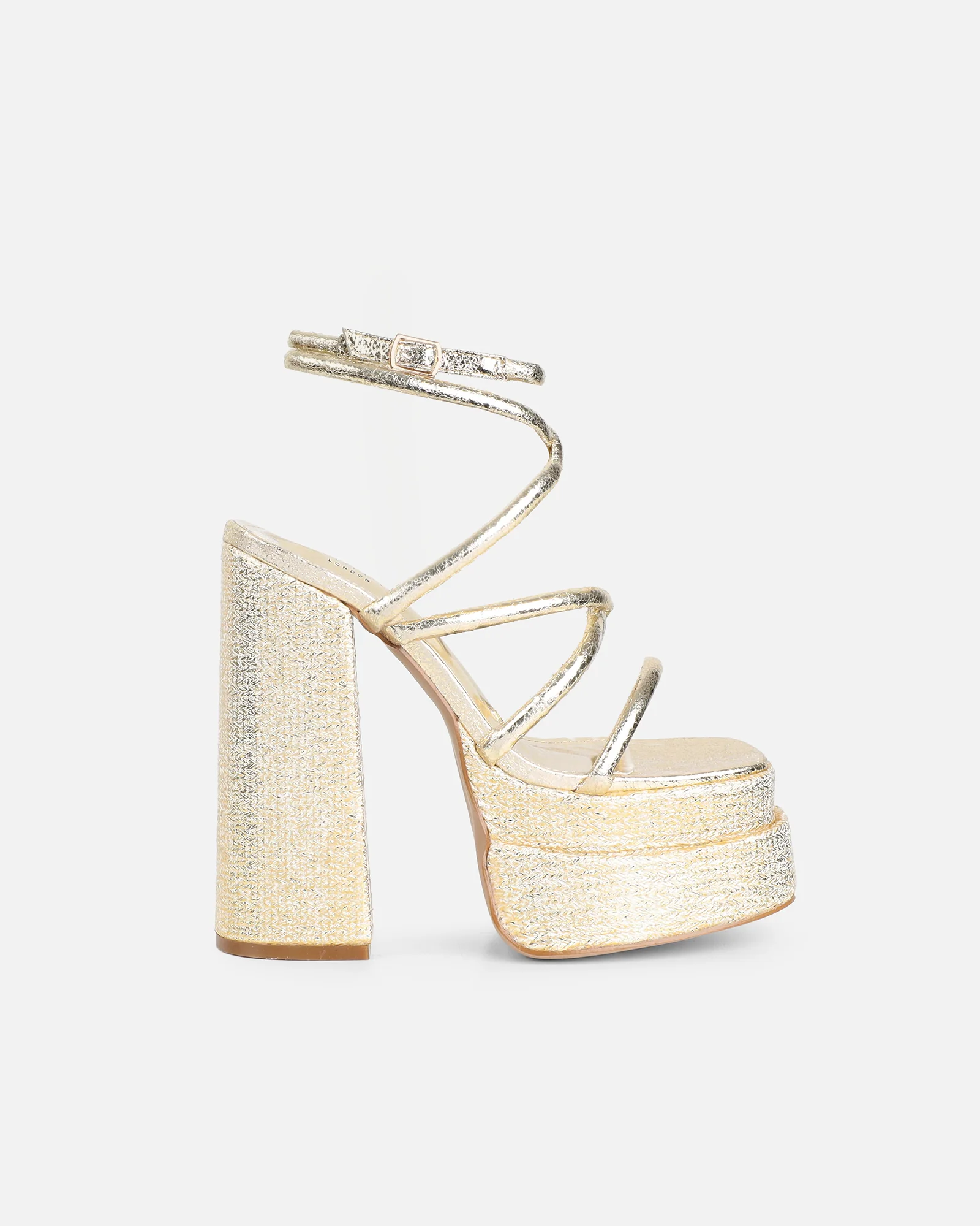 Troppaz Gold Metallic Platform Heeled Sandals - Image 2