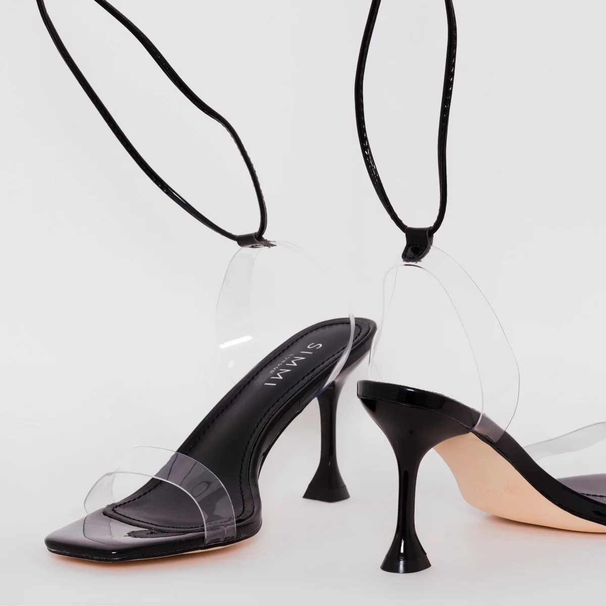 Truo Wide Fit Black Clear Lace up Stiletto Heels - Image 4