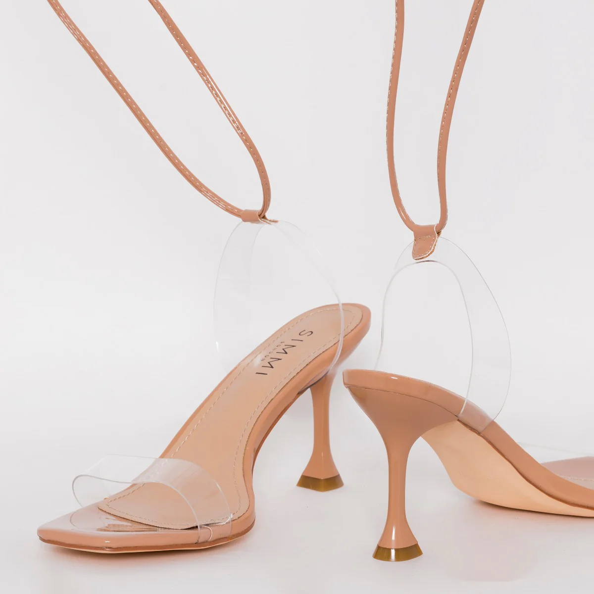 Truo Wide Fit Nude Clear Lace up Stiletto Heels - Image 4