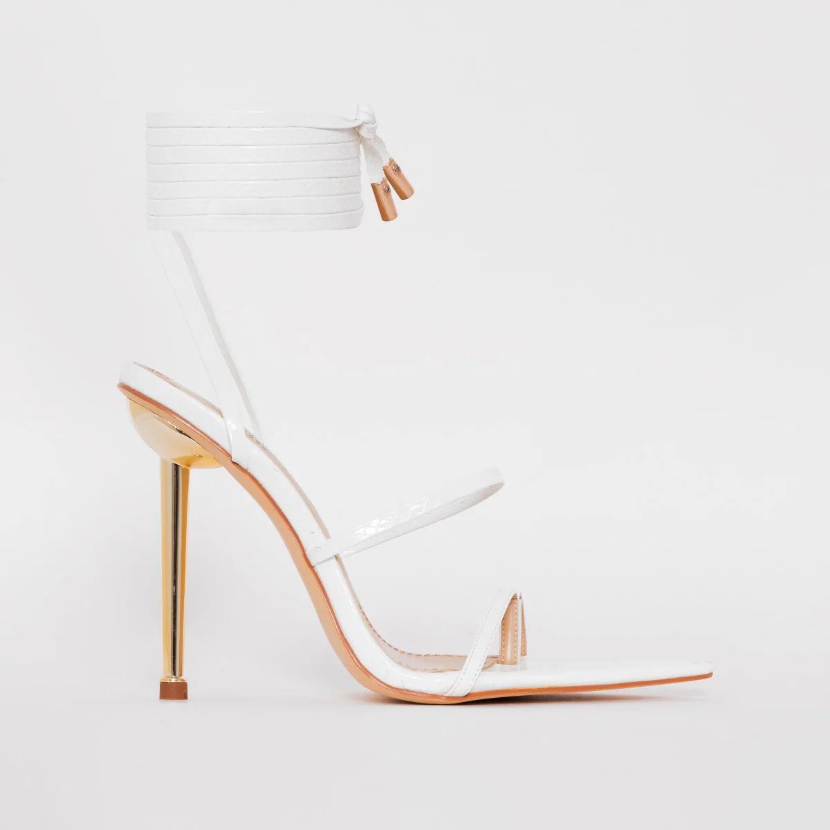 Tyler White Snake Print Lace Up Heels - Image 2