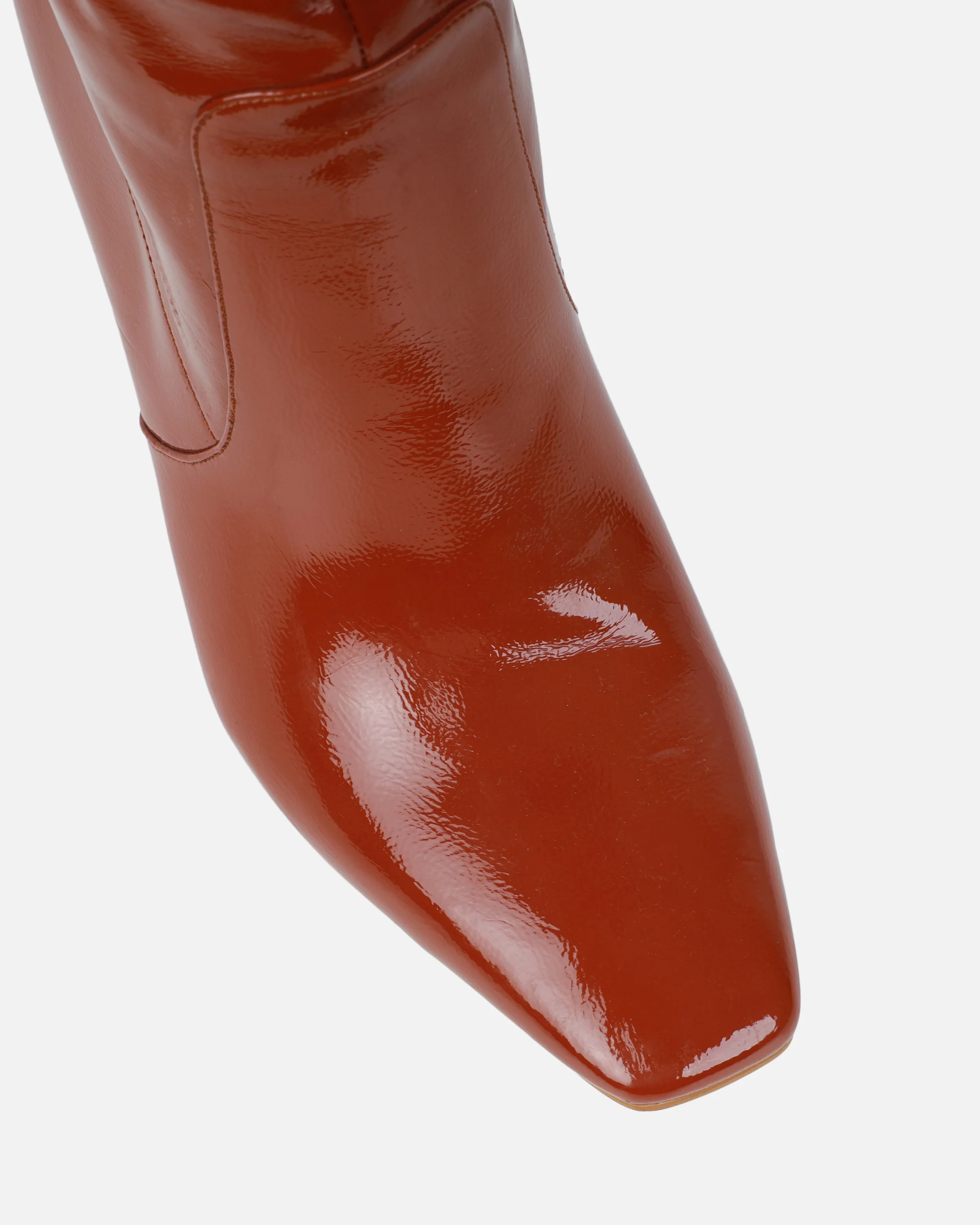 Usher Tan Patent Slouch High Heeled Over The Knee Boots - Image 4