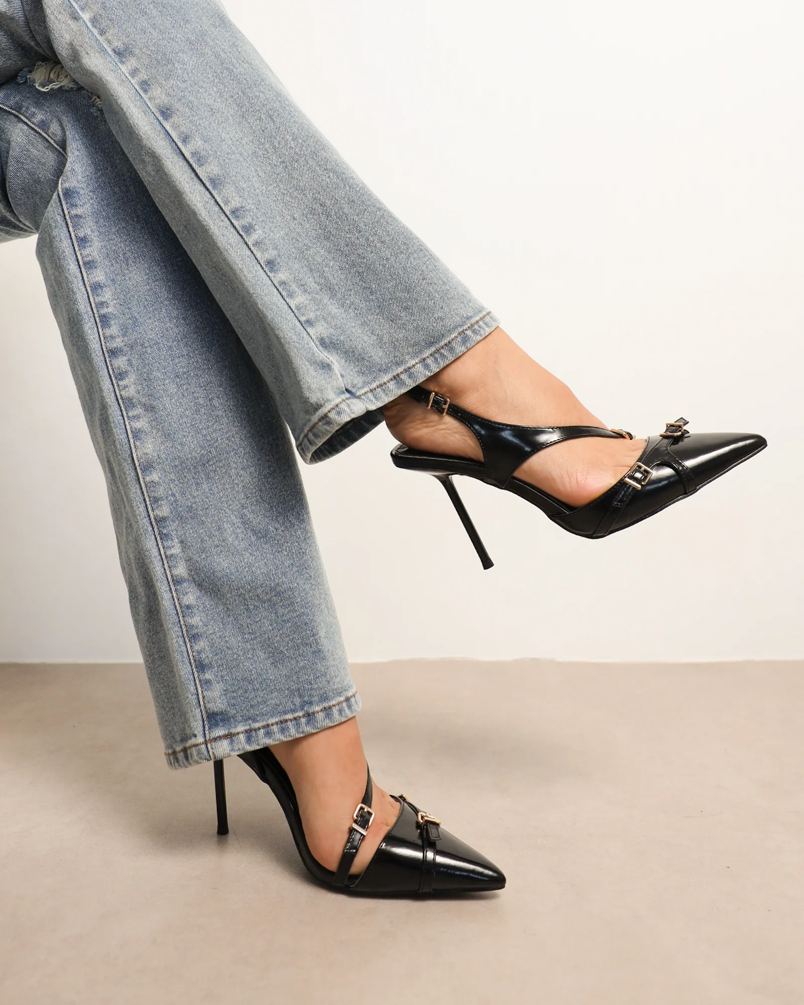 Vale black box harness detail court shoes