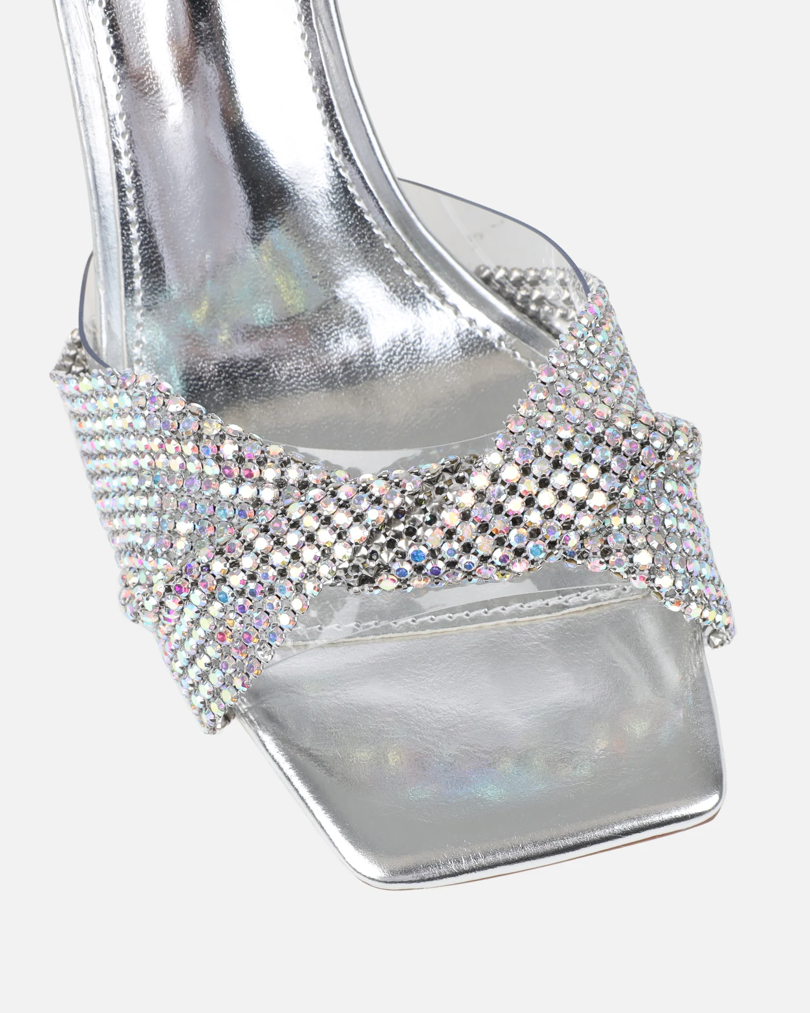 Veena Clear Silver Metallic Diamante Block Heeled Sandals - Image 4