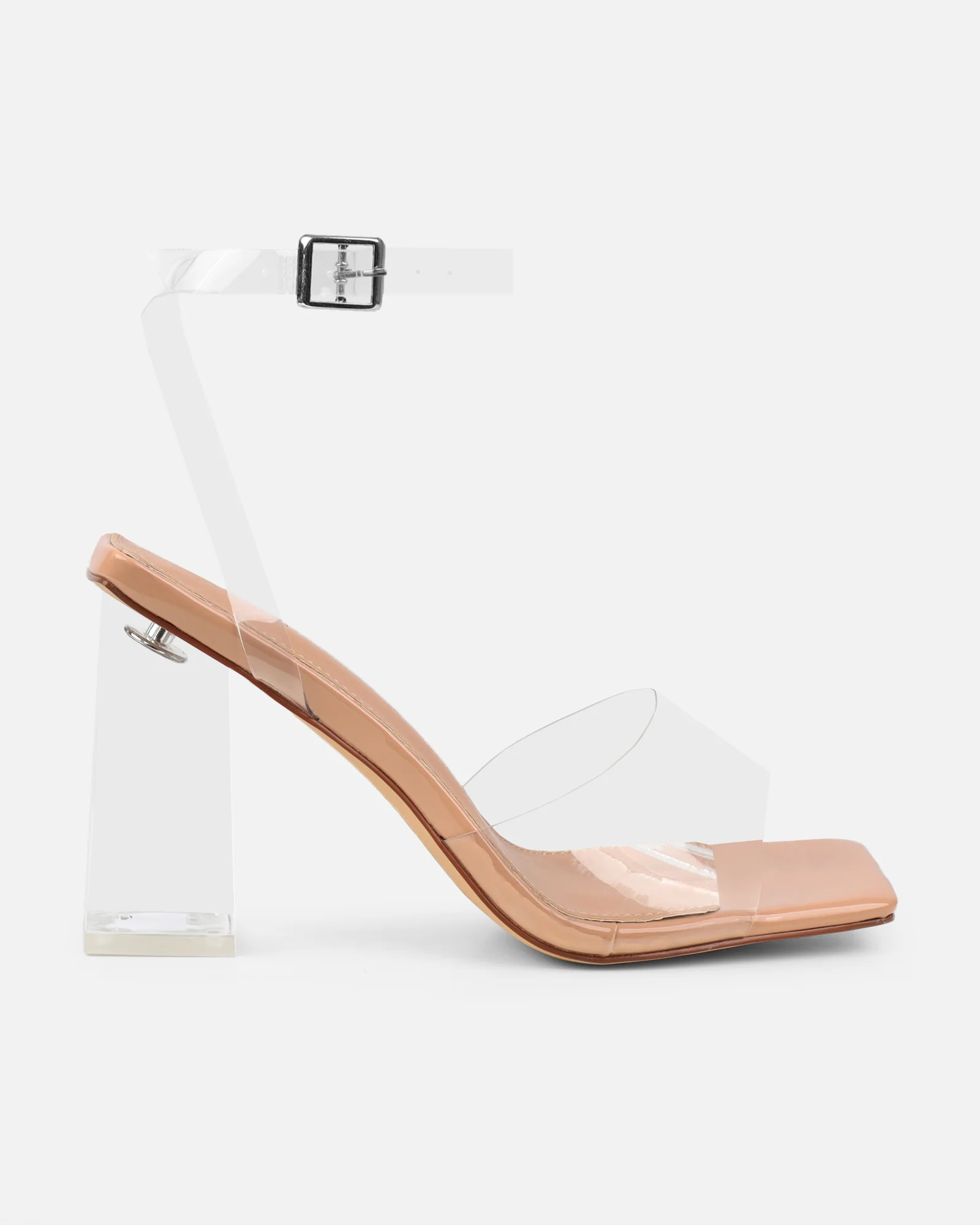 Veeno Clear Nude Patent Block Heeled Sandals - Image 2