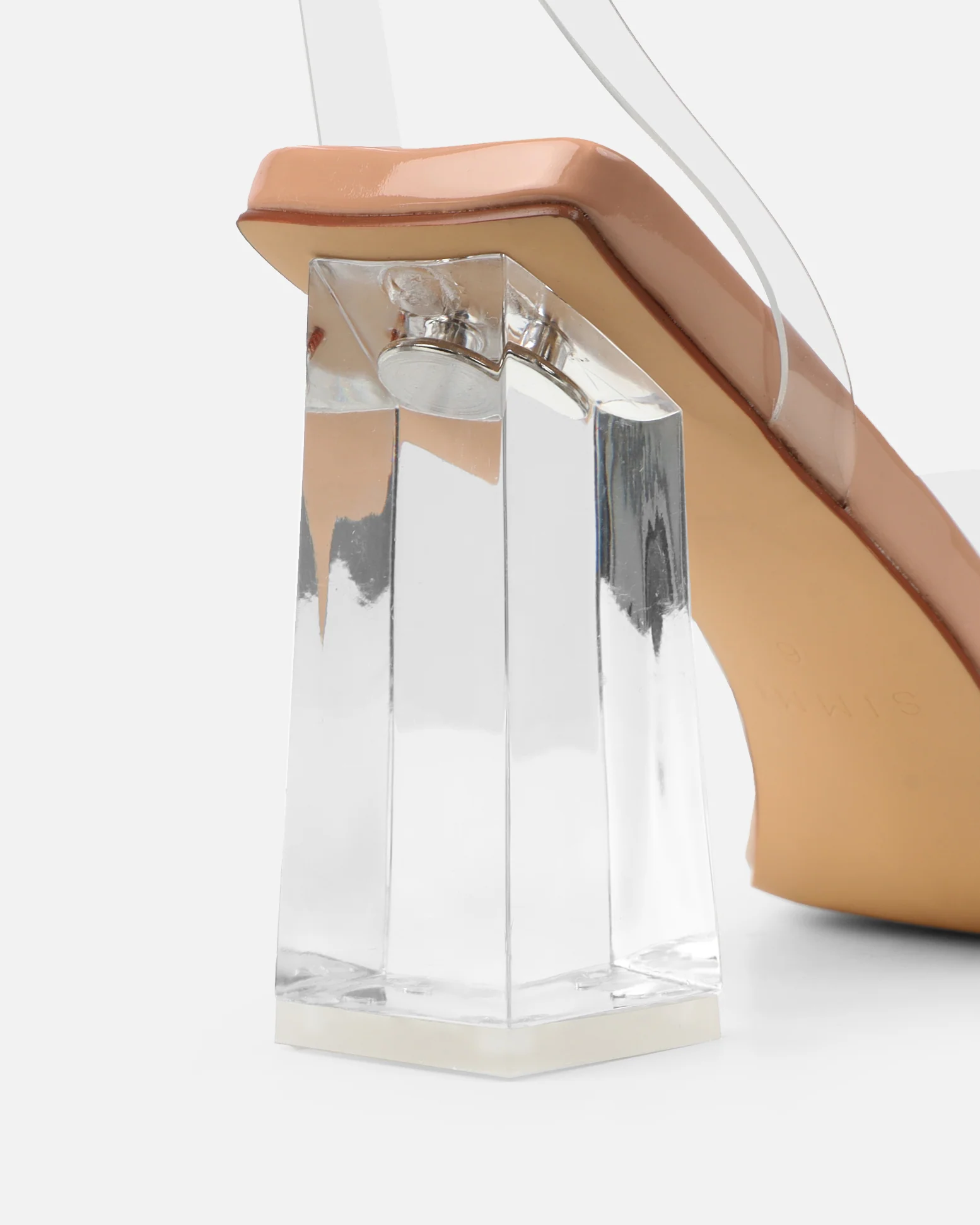 Veeno Clear Nude Patent Block Heeled Sandals - Image 3