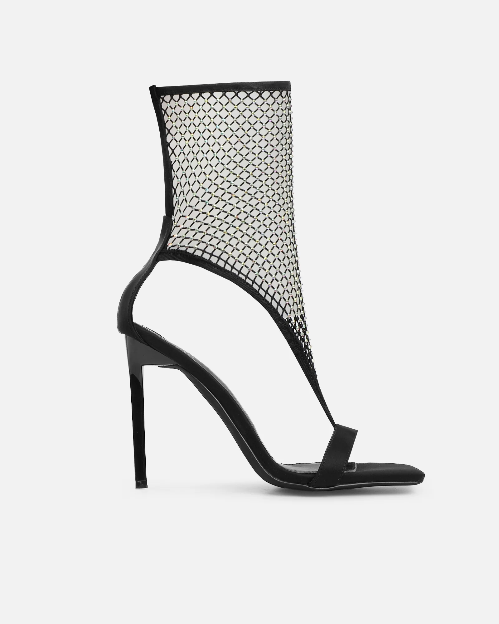 Venyi Black Toe Thong Diamante Mesh Heeled Sandals - Image 2