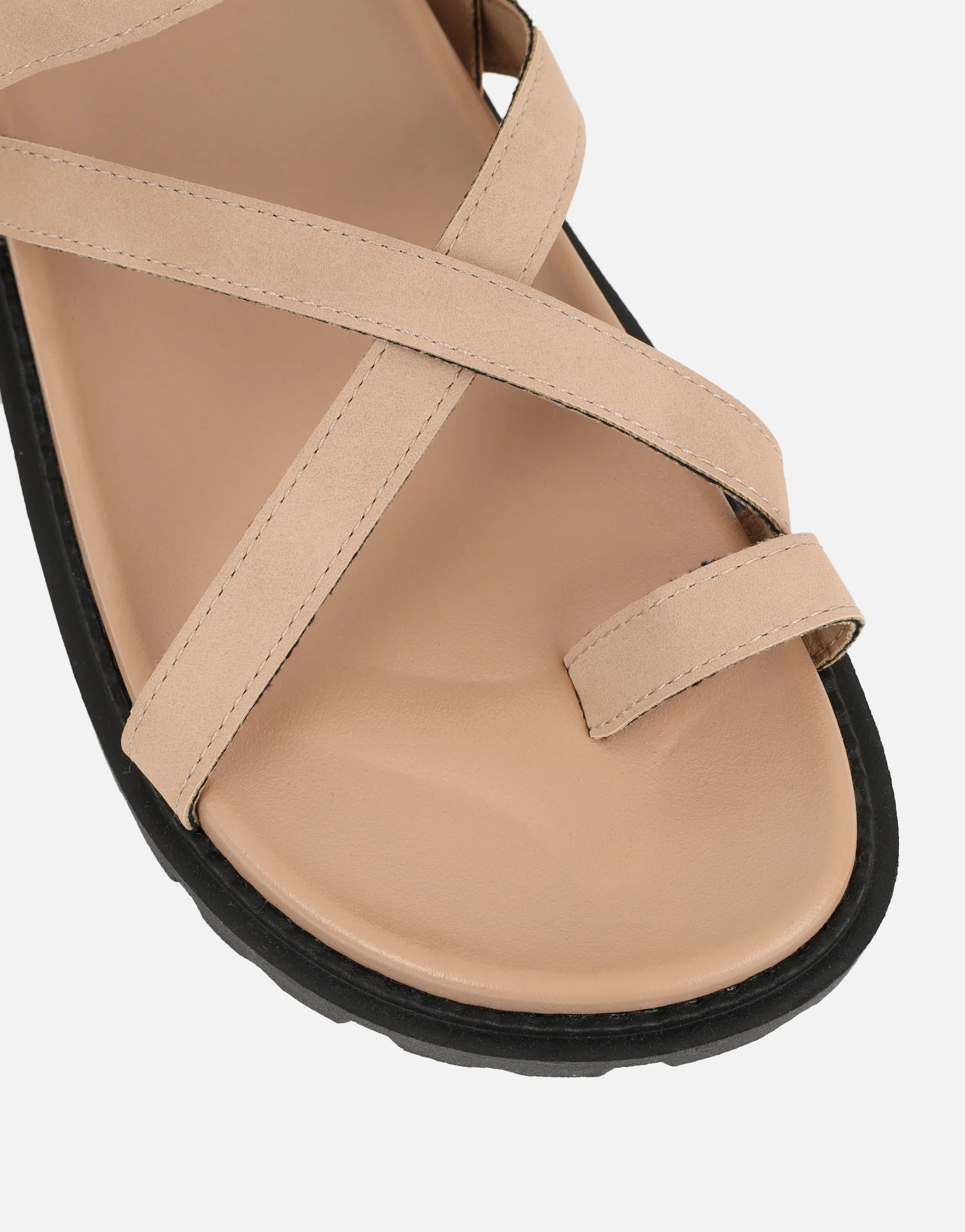 Verity Beige Nubuck Strappy Chunky Footbed Sandals - Image 4