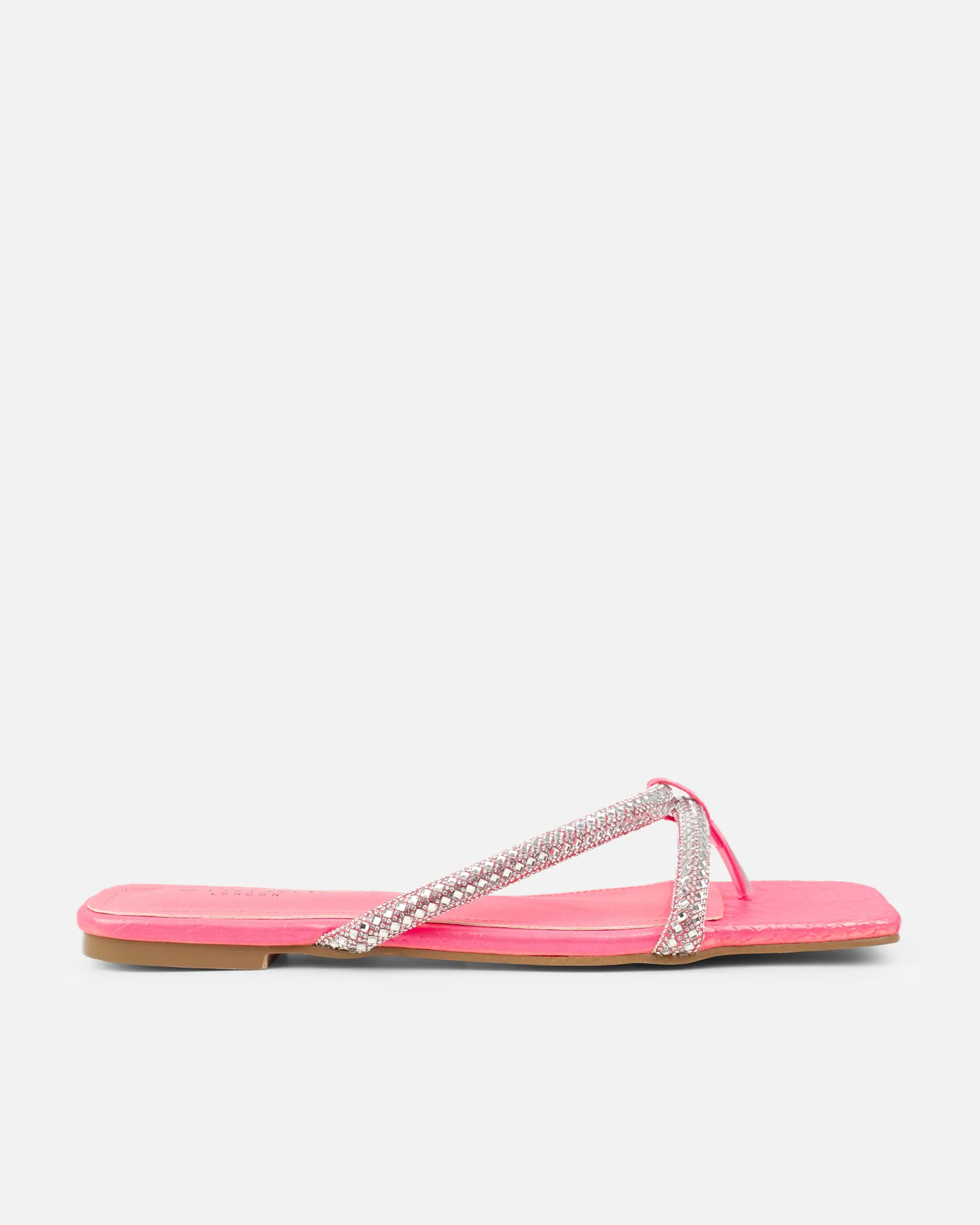 Visha Pink Faux Snake Effect Diamante Flat Sandals - Image 2