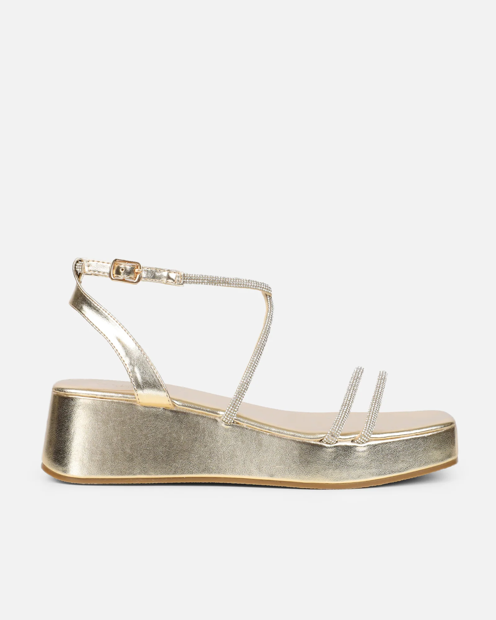 Vivii Gold Metallic Diamante Flatform Sandals - Image 2