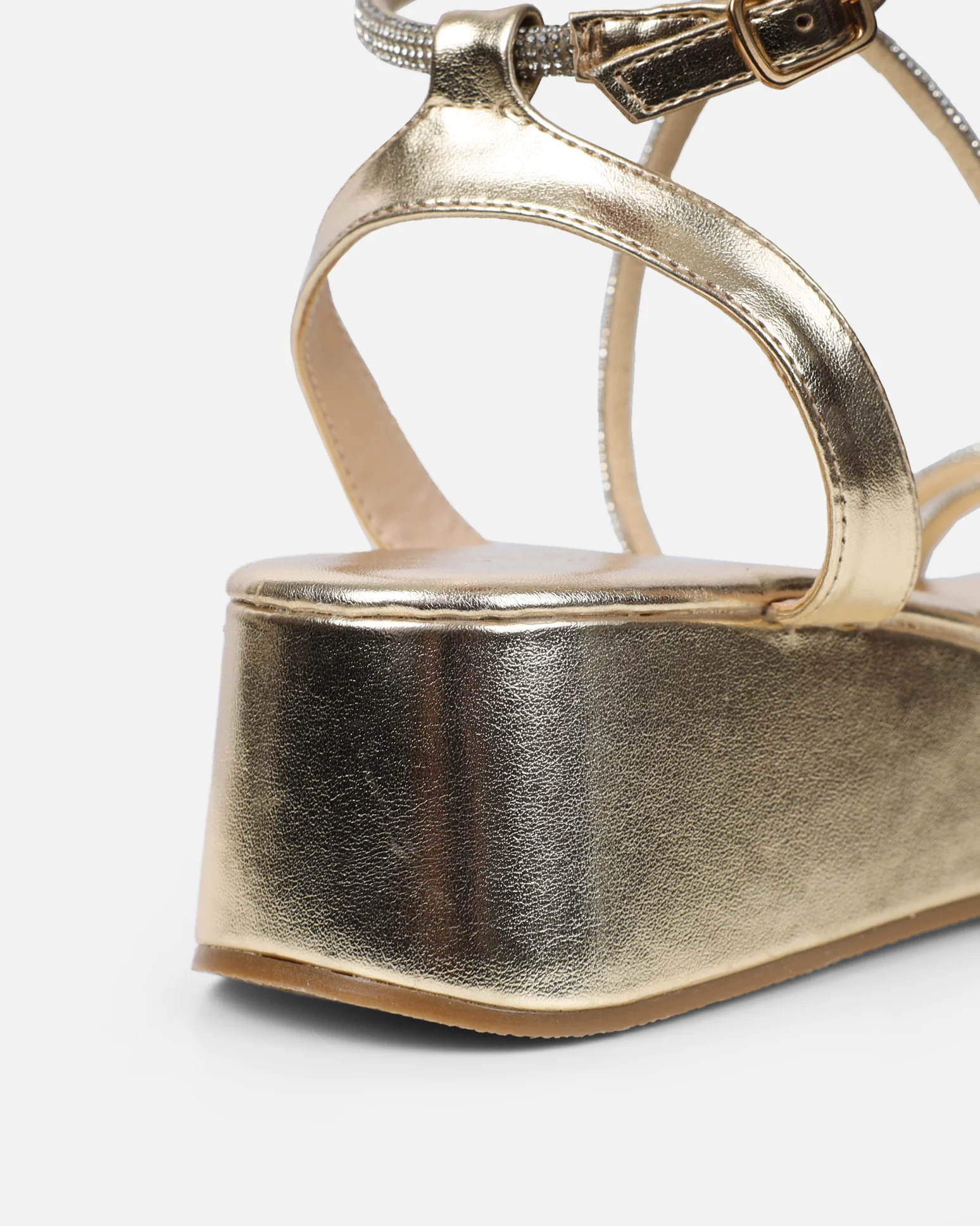 Vivii Gold Metallic Diamante Flatform Sandals - Image 3