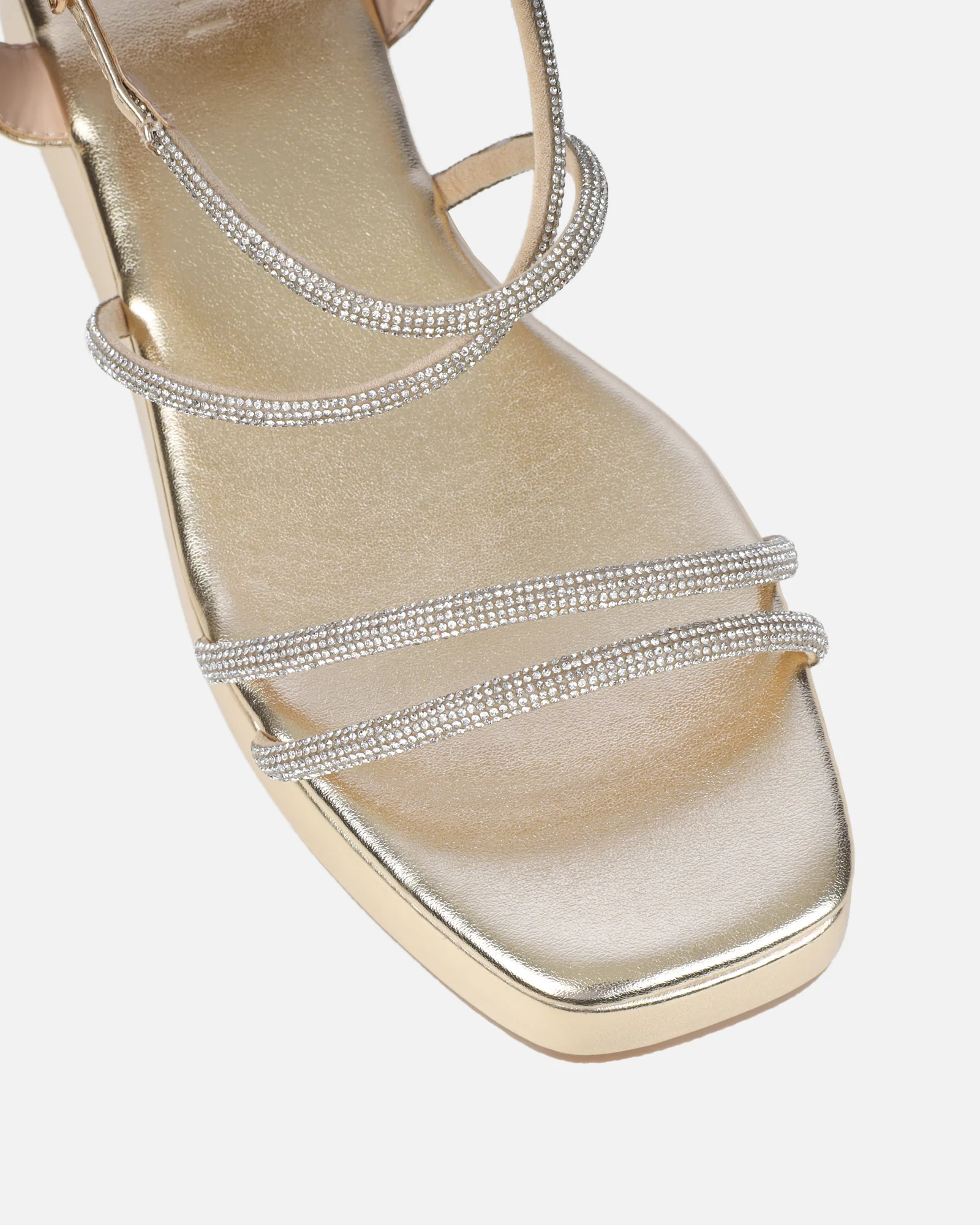 Vivii Gold Metallic Diamante Flatform Sandals - Image 4