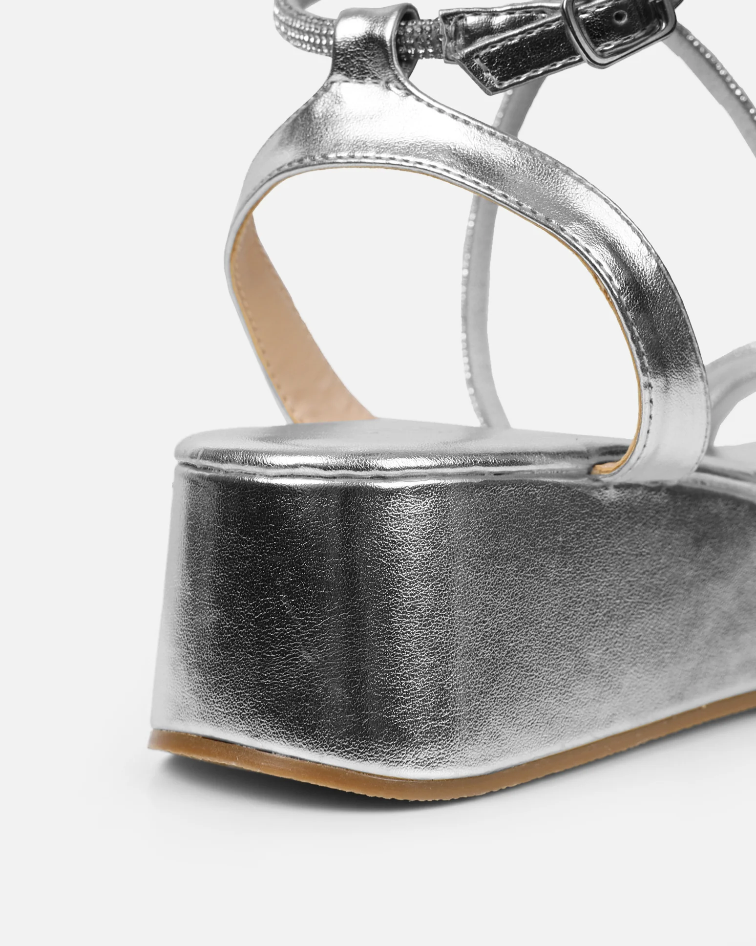 Vivii Silver Metallic Diamante Flatform Sandals - Image 3
