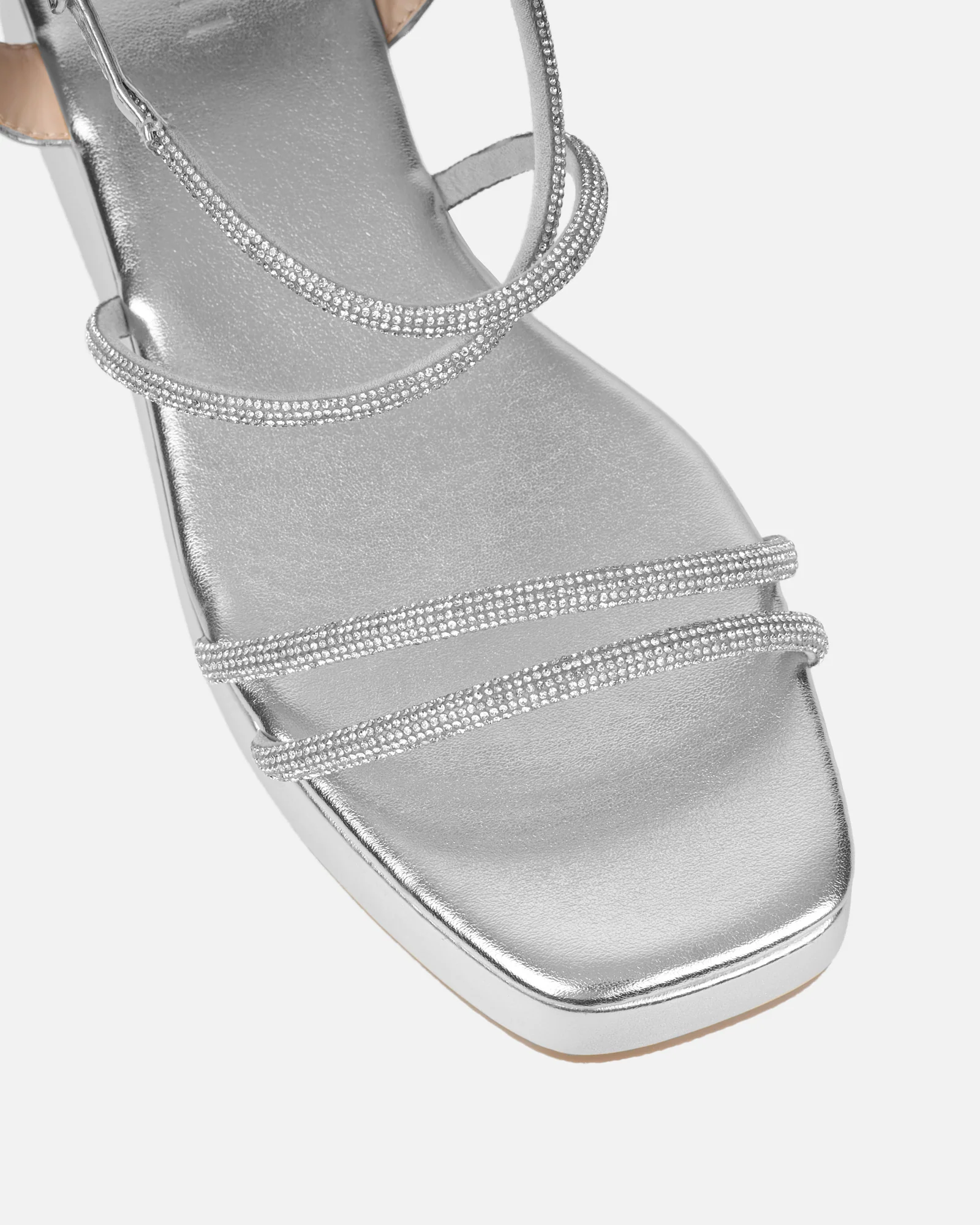 Vivii Silver Metallic Diamante Flatform Sandals - Image 4