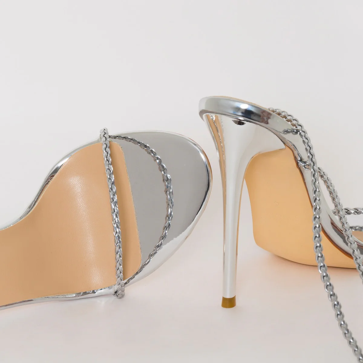 Welma Silver Lace Up Stiletto Heels - Image 3
