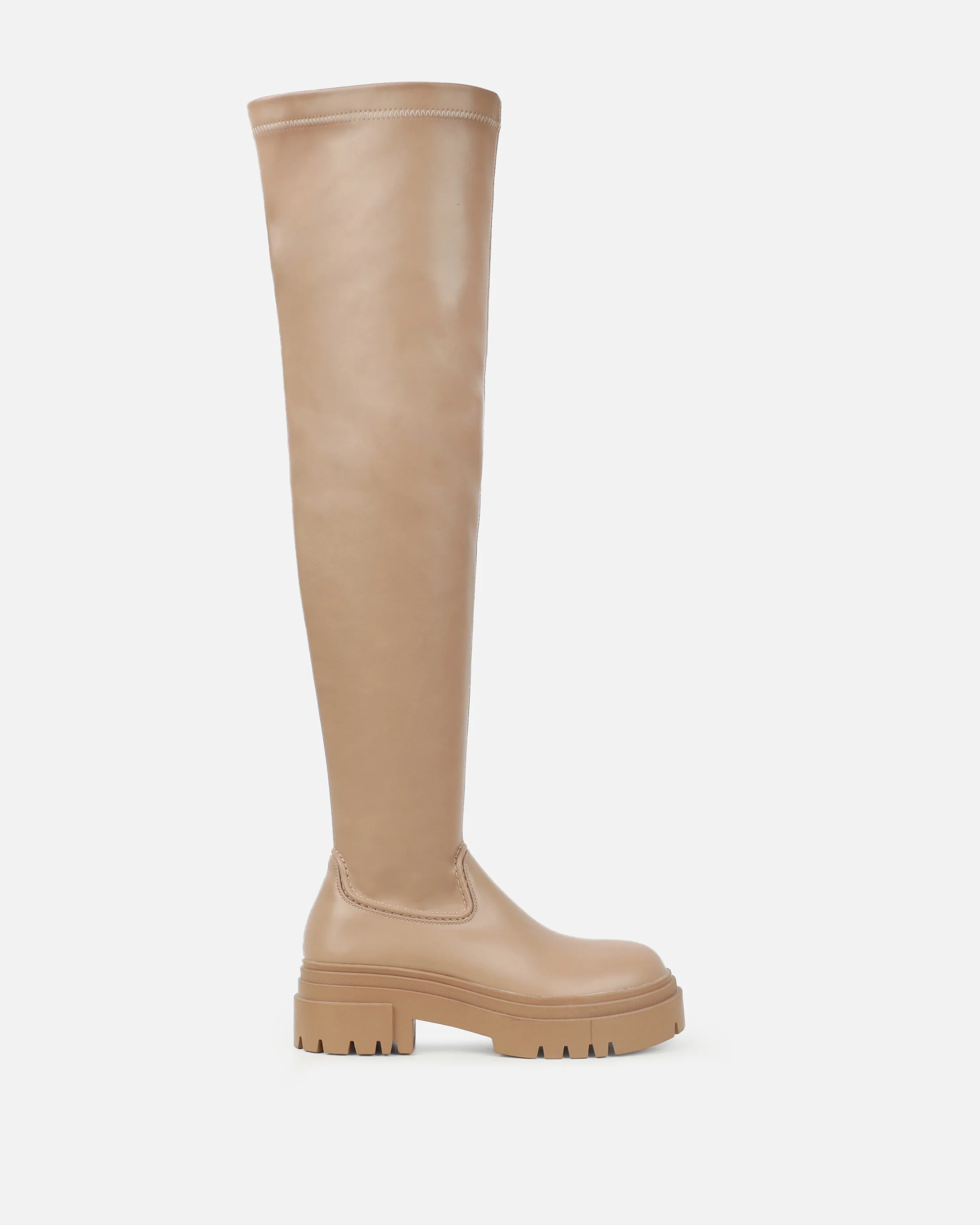 Wezley Dark Nude Flat Over The Knee Thigh High Boots - Image 2