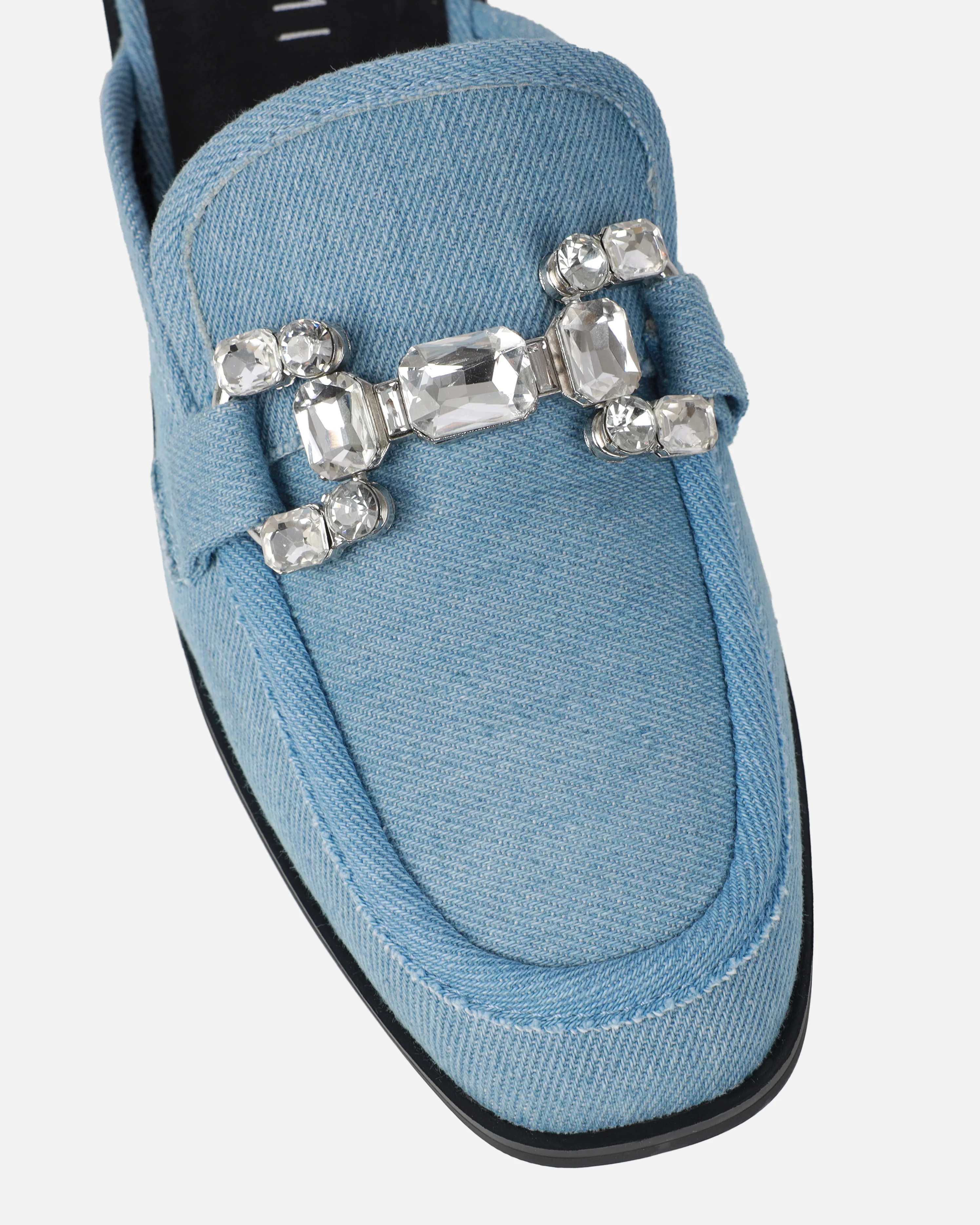 Xanthe Blue Denim Diamanté Slip On Mules - Image 4