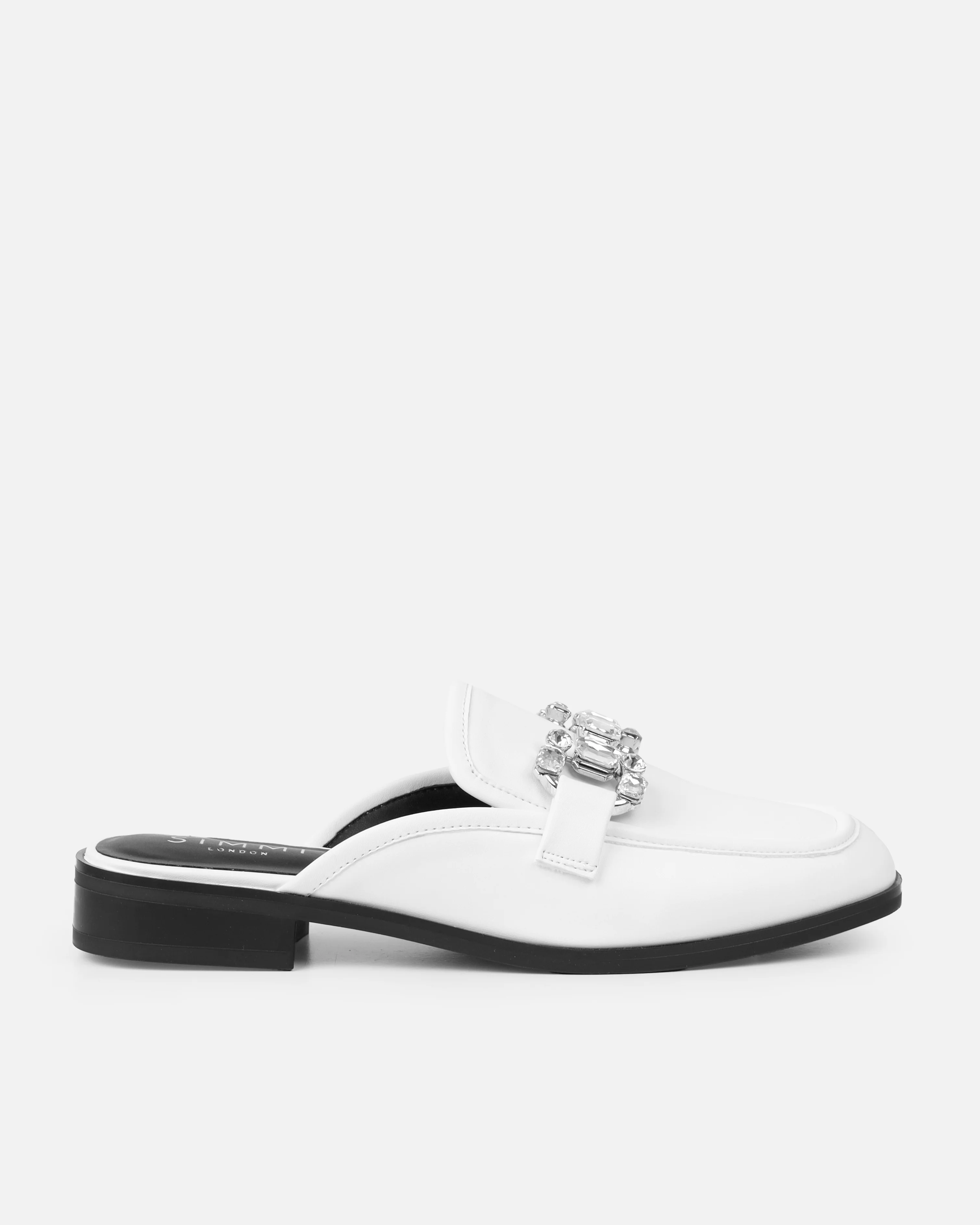 Xanthe White Diamanté Slip On Mules - Image 2