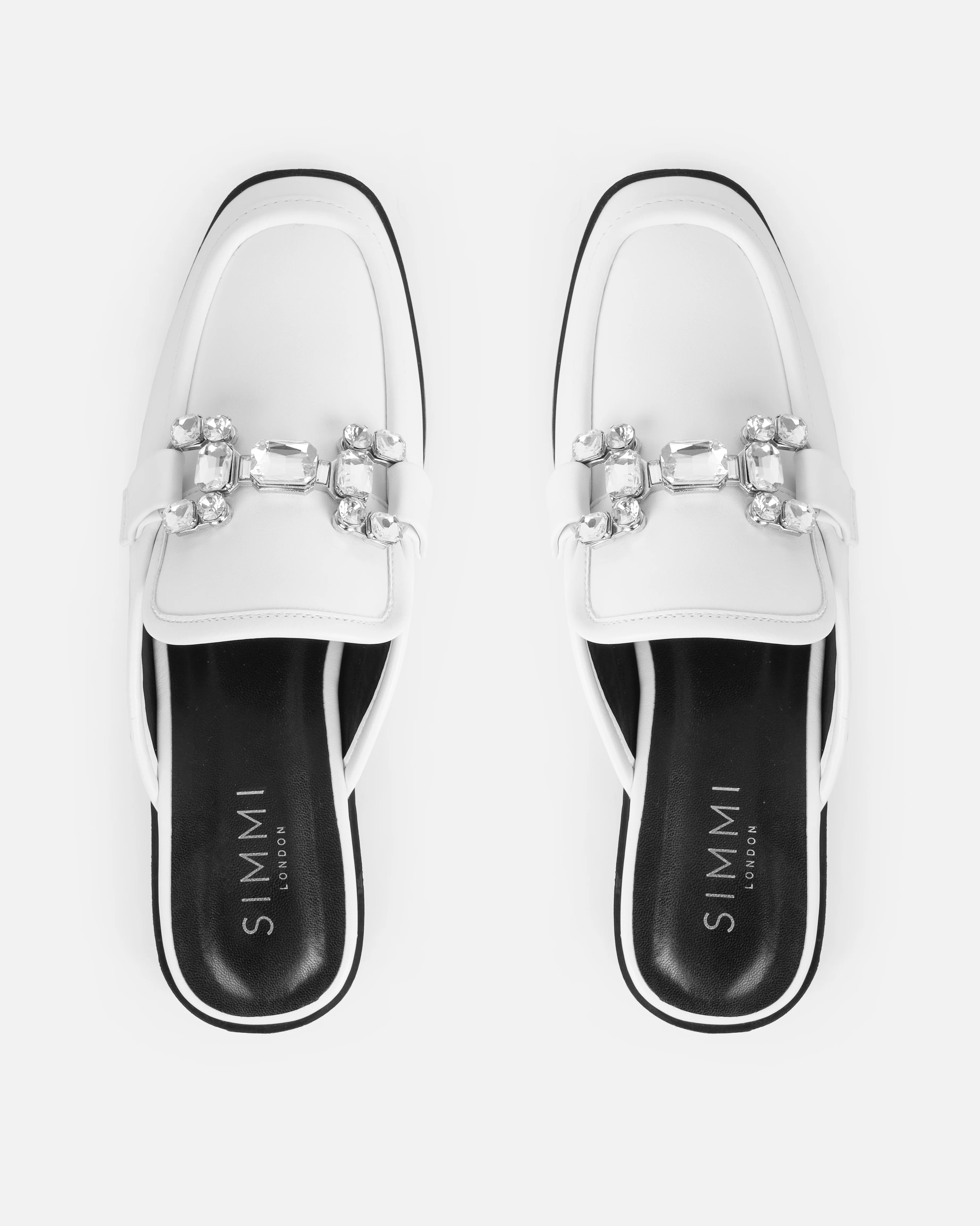 Xanthe White Diamanté Slip On Mules - Image 3