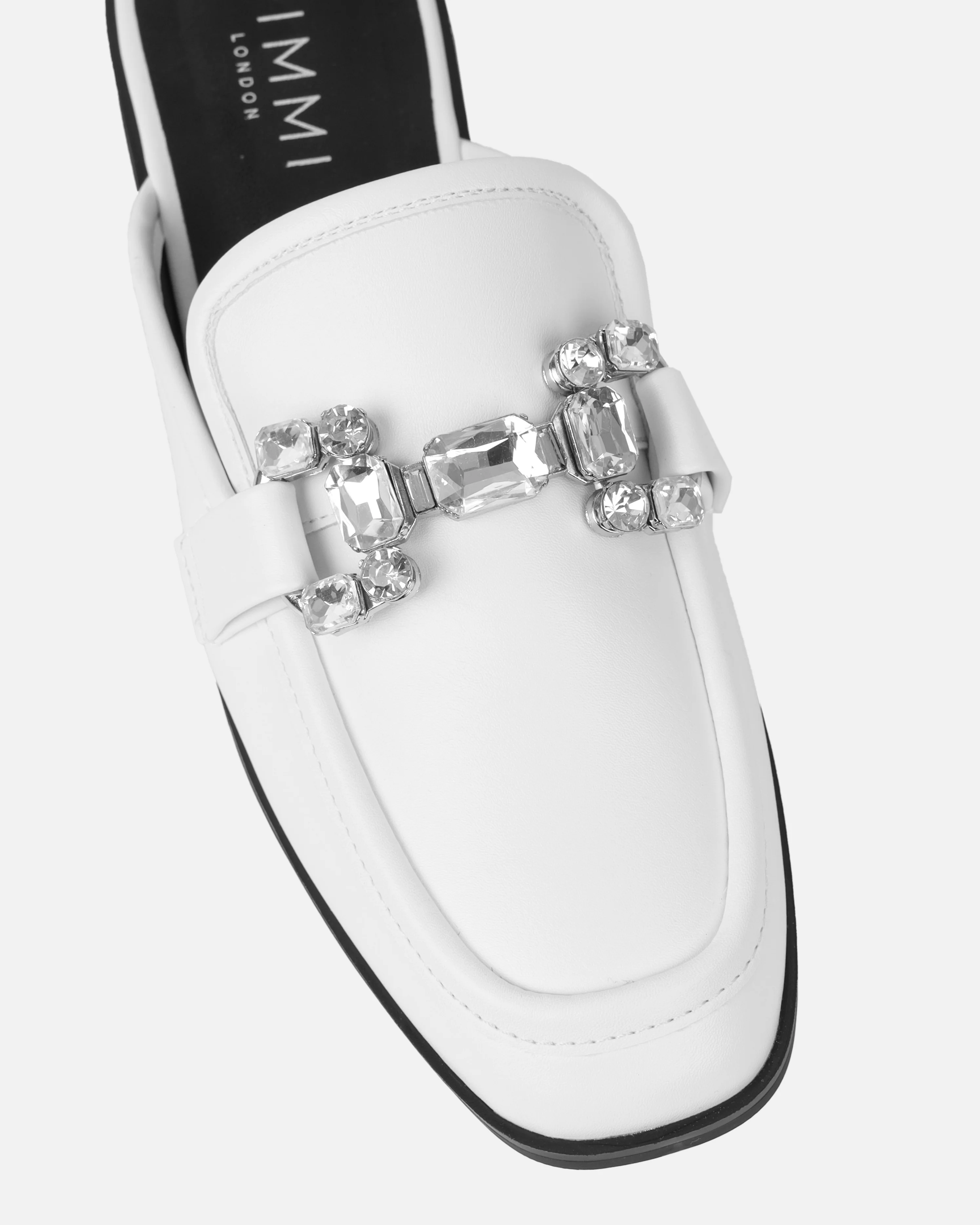 Xanthe White Diamanté Slip On Mules - Image 4