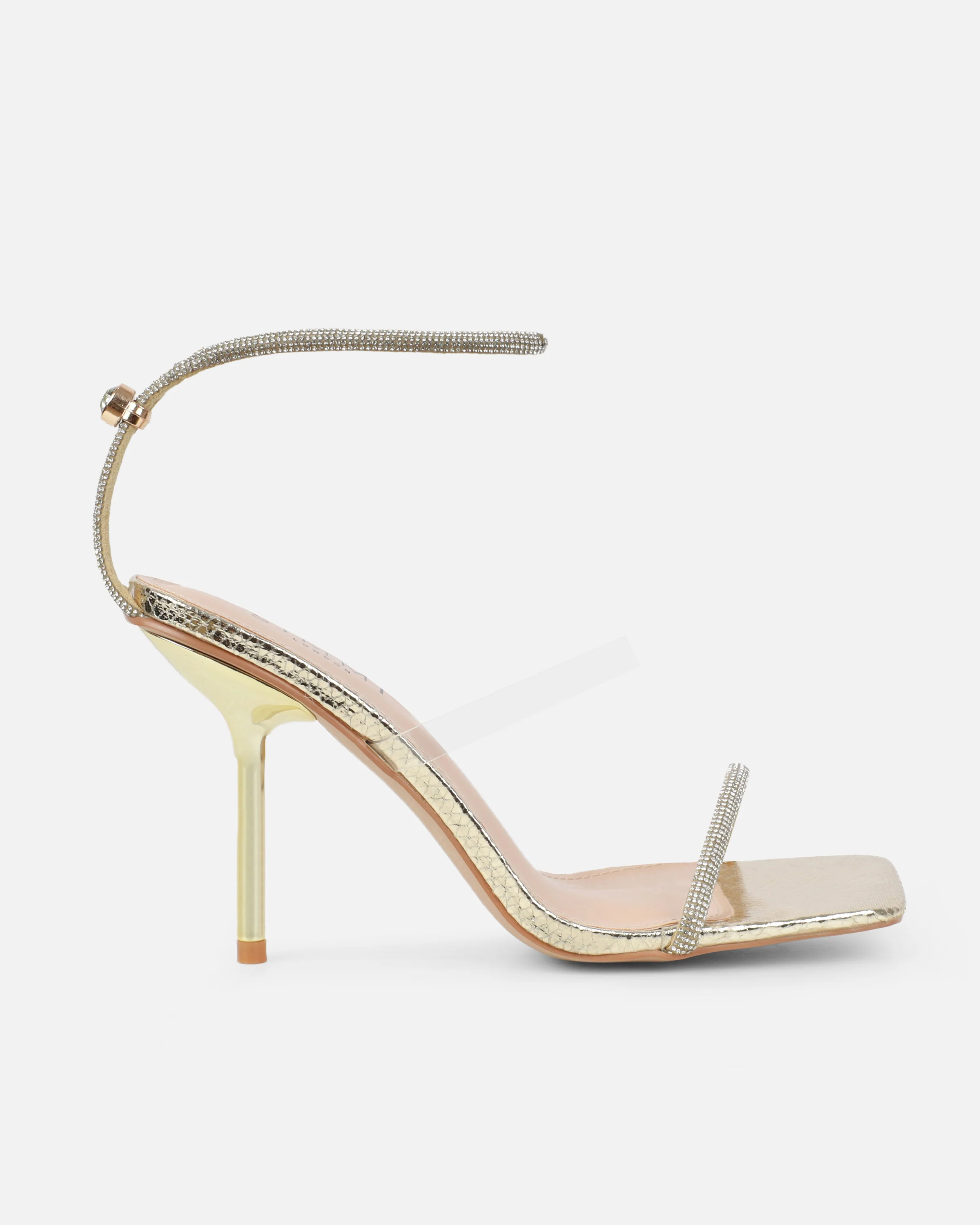 Zayla Clear Gold Faux Snake Stiletto Heeled Sandals - Image 2