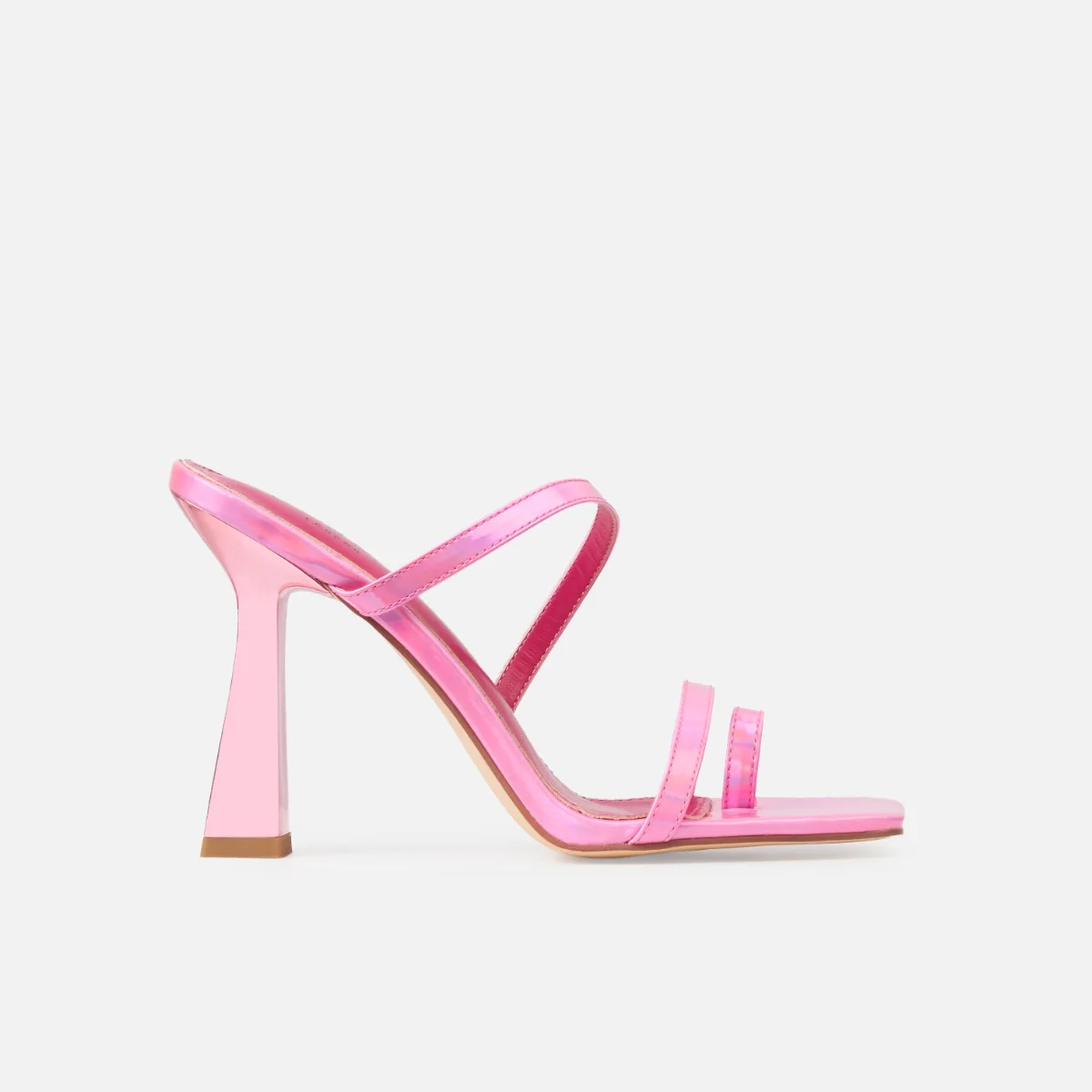Zenaida Pink Holographic Strappy Toe Loop Block Heel Mules - Image 2