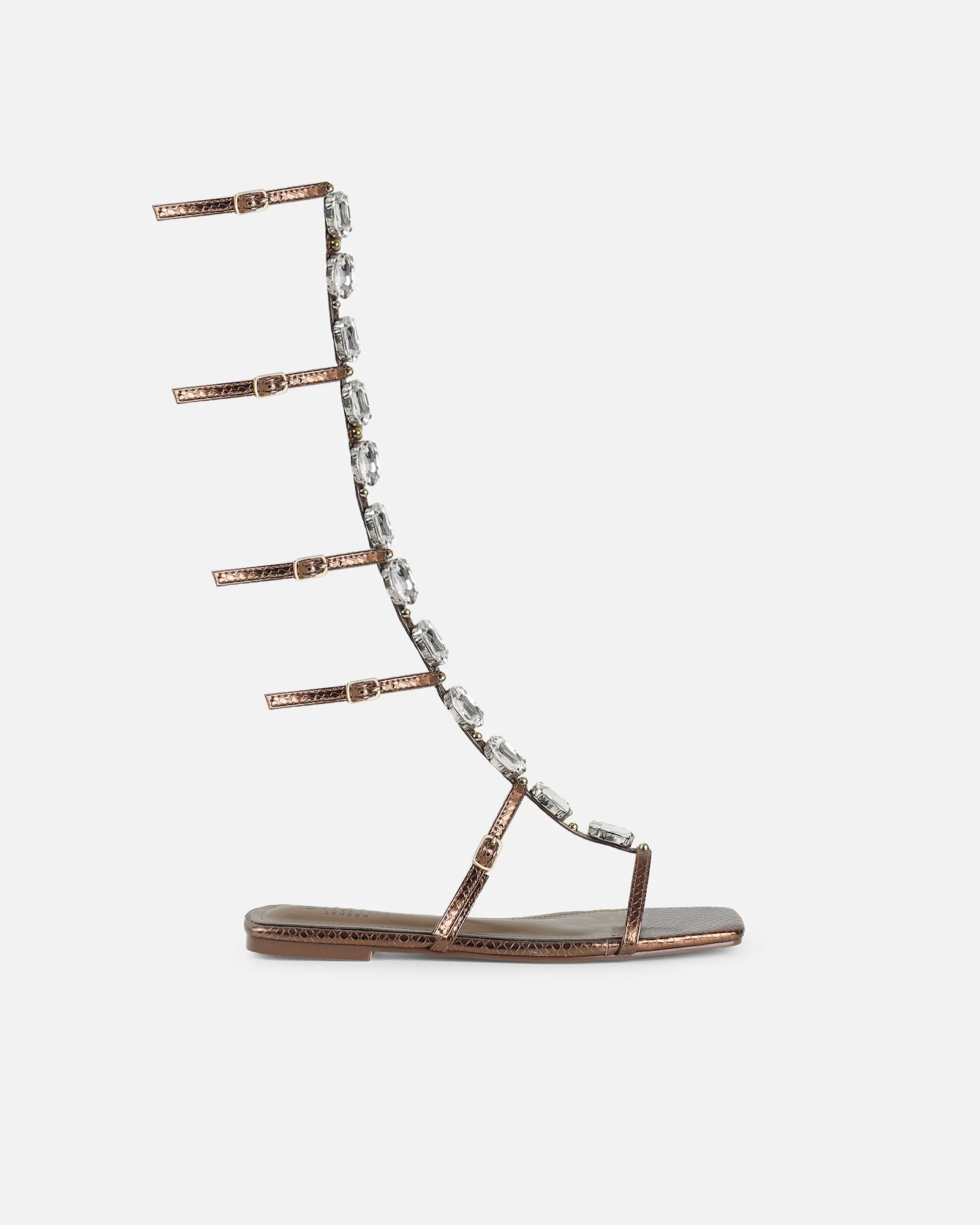 Zenya Bronze Snake Embellished Knee High Sandals - Image 2
