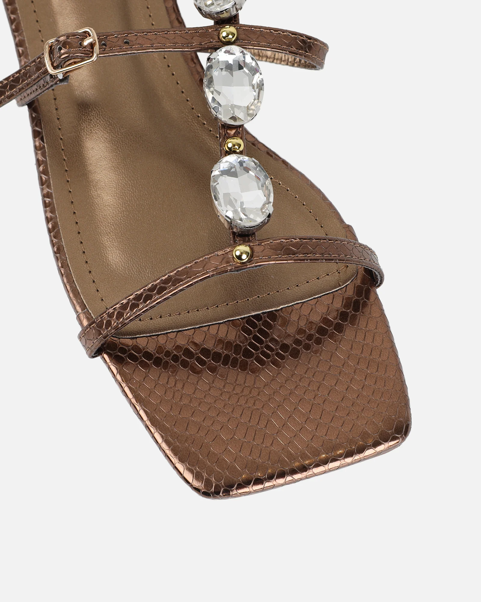 Zenya Bronze Snake Embellished Knee High Sandals - Image 4