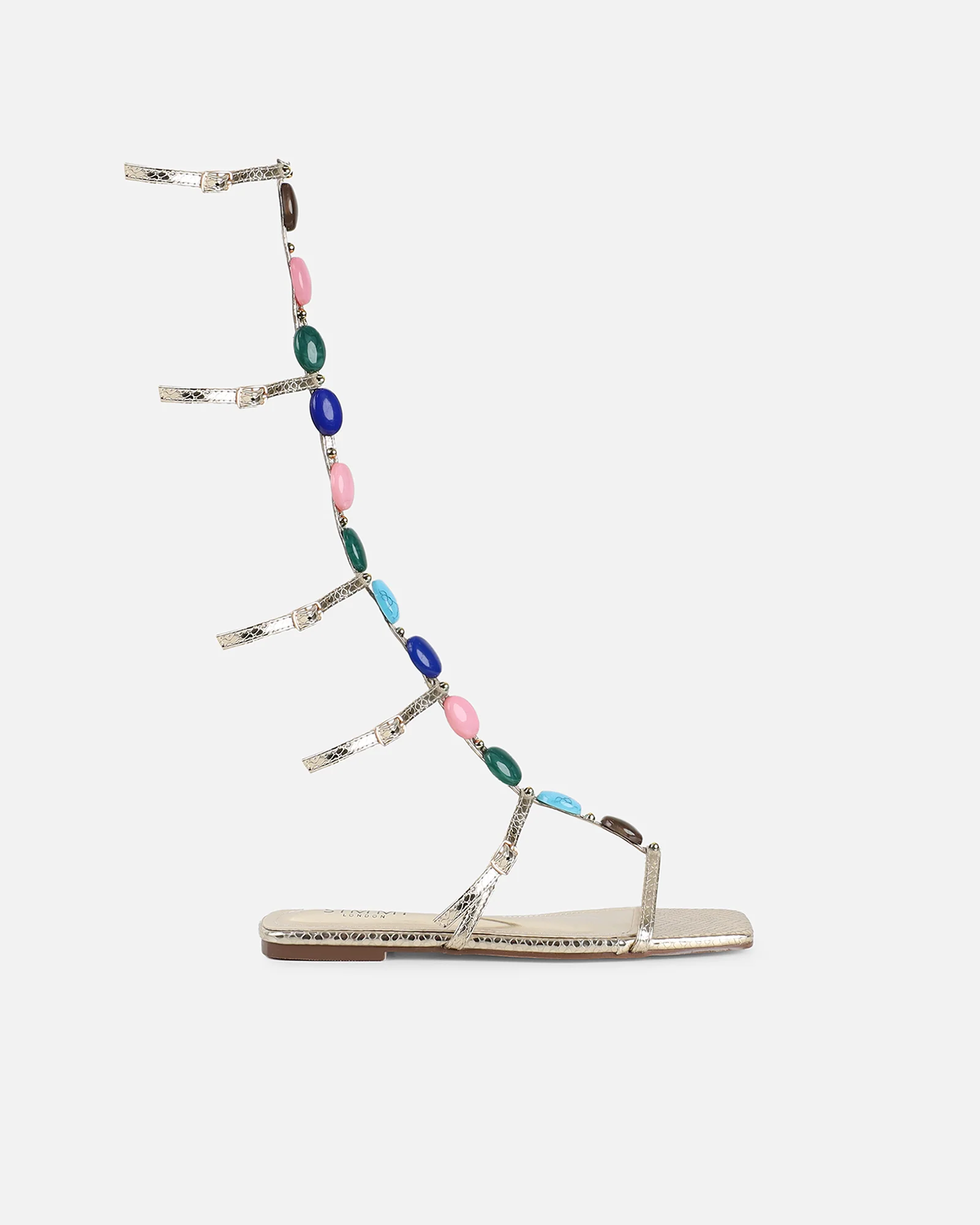 Zenya Gold Snake Embellished Knee High Sandals - Image 2