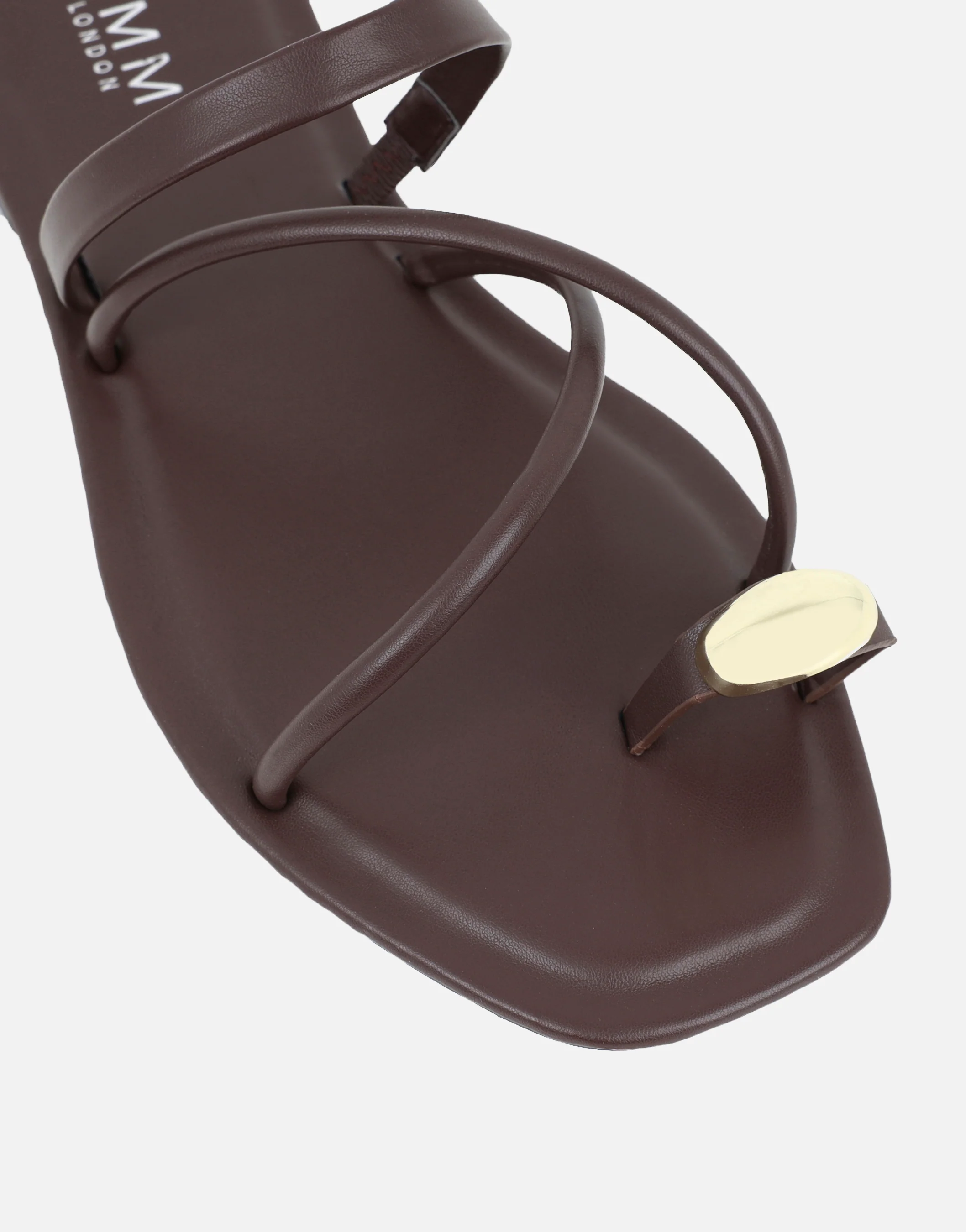 Zina Brown Gold Toe Detail Flat Sandals - Image 4
