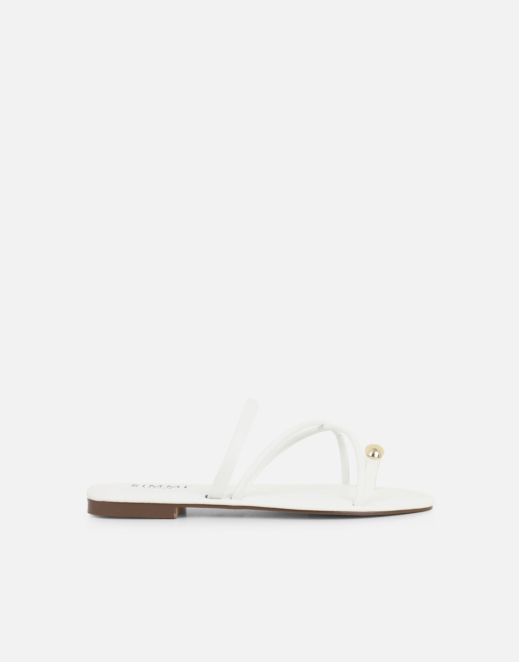 Zina White Gold Toe Detail Flat Sandals - Image 2