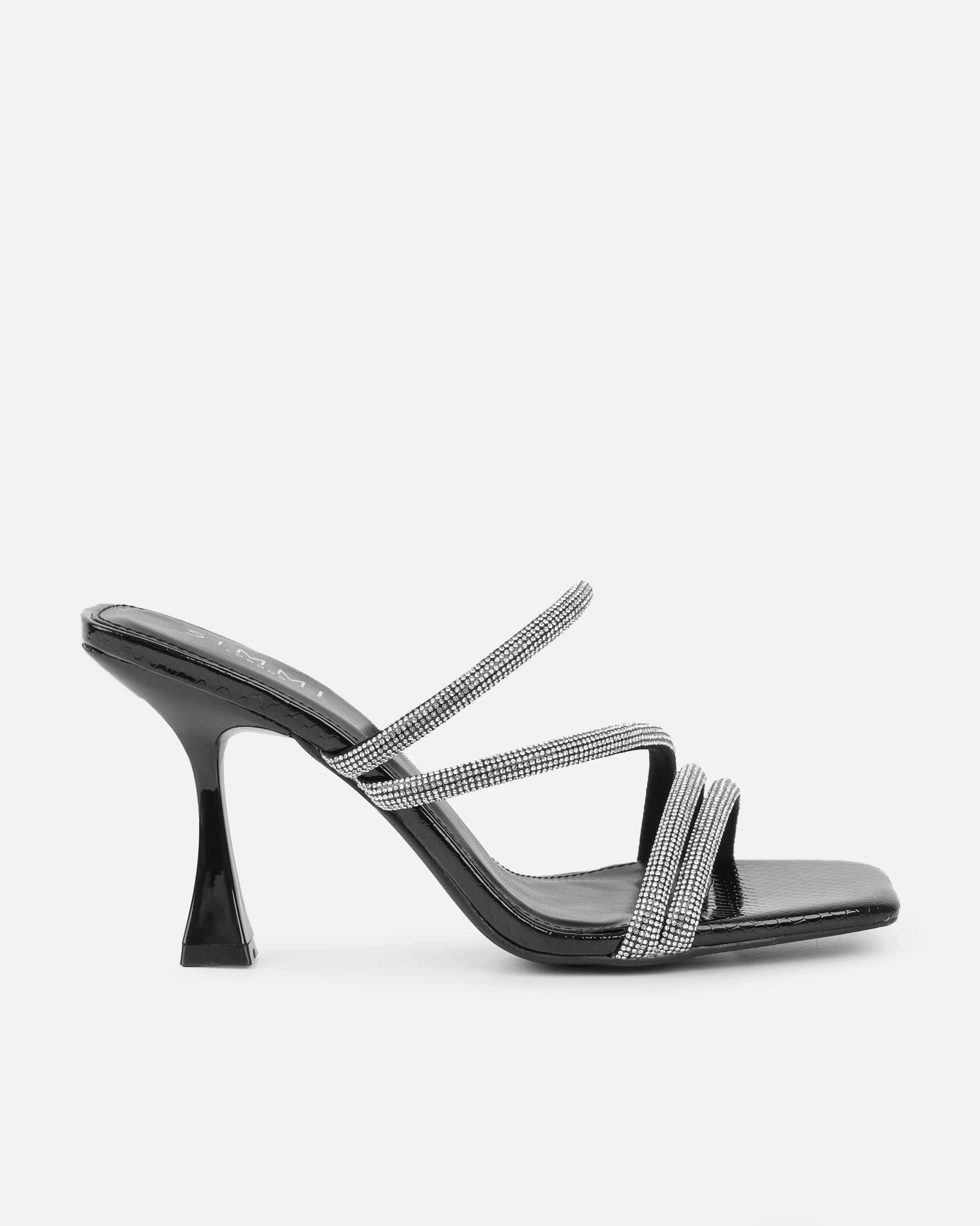 Zita Black Snake Diamante Mid Heeled Mules - Image 2