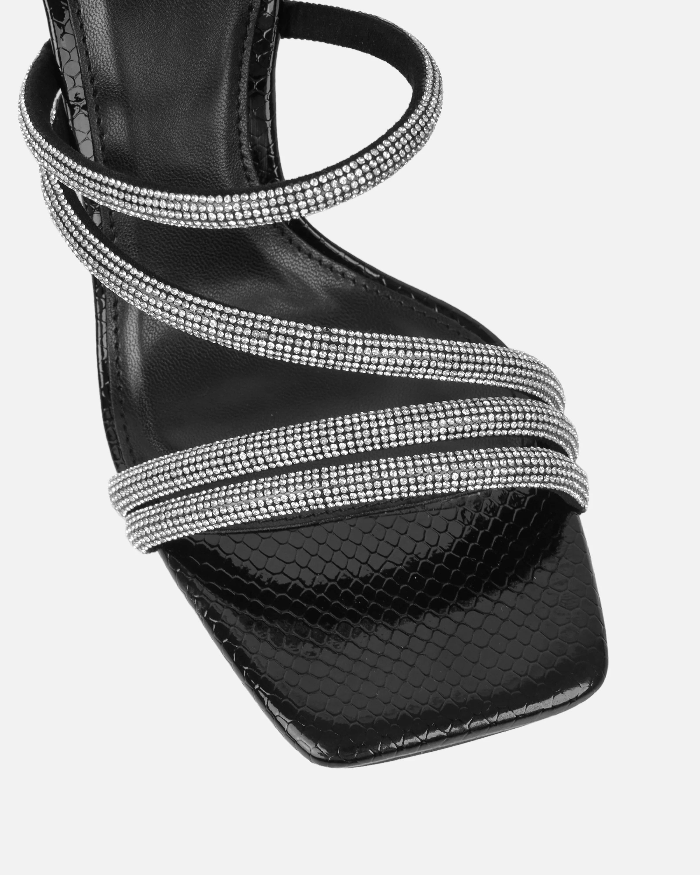 Zita Black Snake Diamante Mid Heeled Mules - Image 4