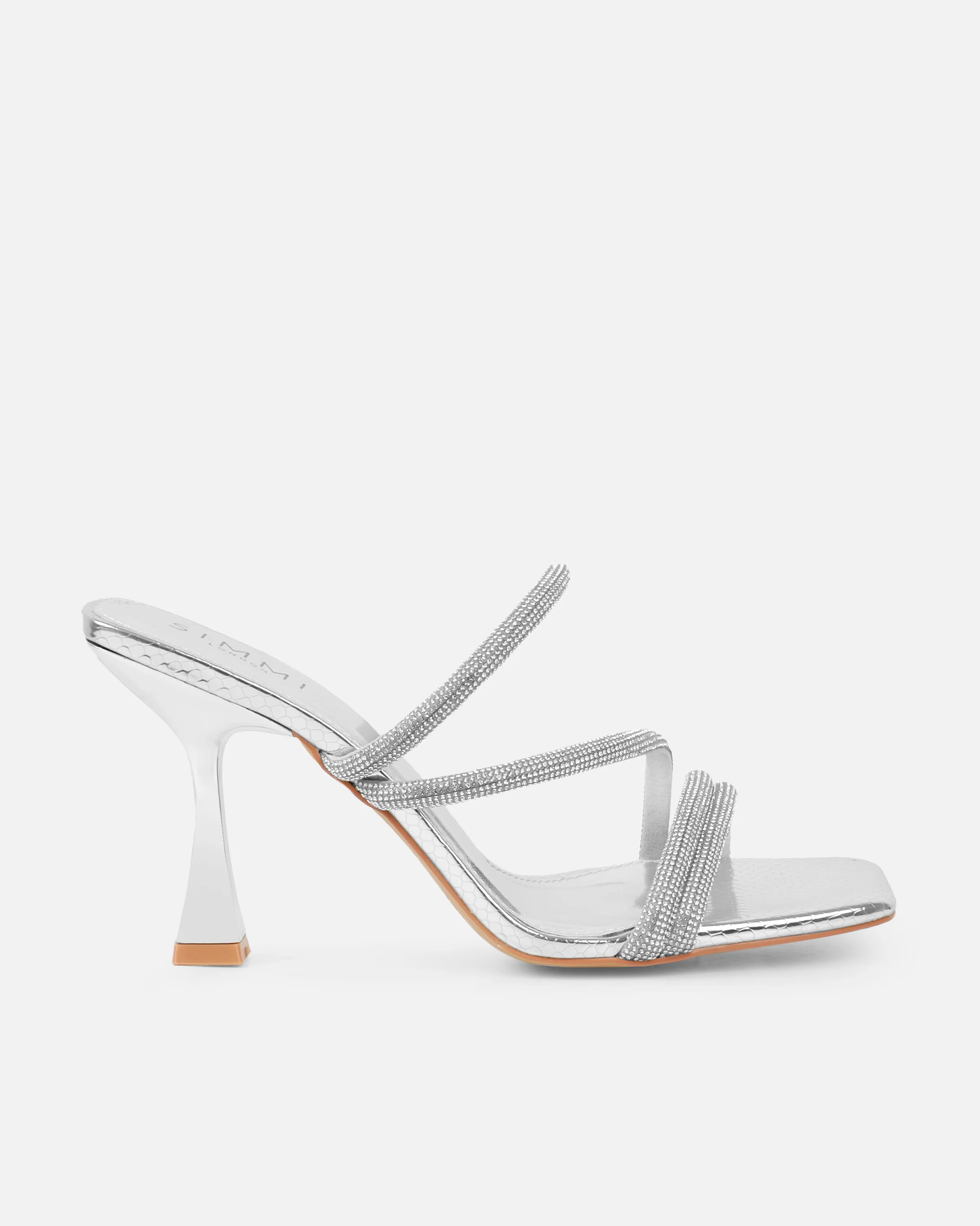 Zita Silver Metallic Snake Diamante Mid Heeled Mules - Image 2